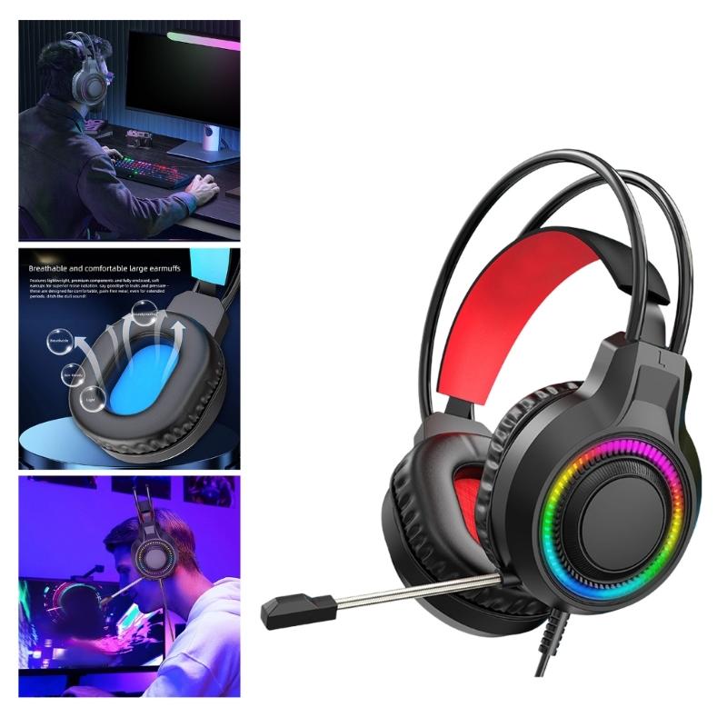 Wireds Over Ear Headphones With Glowing LED Lights 40mm Composite Diaphragm Driver Ergonomic Protein Leather Cushions Flexible Two Suspension Headbeam
