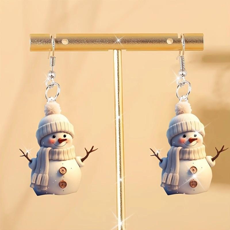 Snowman Acrylic Adorable Earrings For Winter Featuring Cute Scarf And Mittens Design