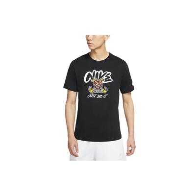 Roupa Esportiva Desenho Animado Estampa de Basquete Camiseta Gola Careca Masculina Tops Preto DJ5362-010