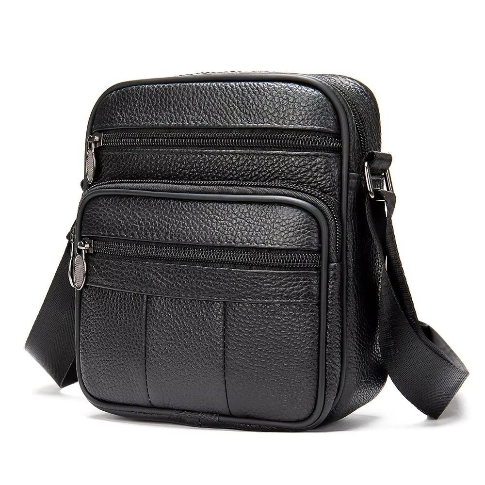 

New Genuine Leather Men s Crossbody Bag Cowhide Leather Fashion Shoulder Bags Small Casual Business Leather Bag чёрный