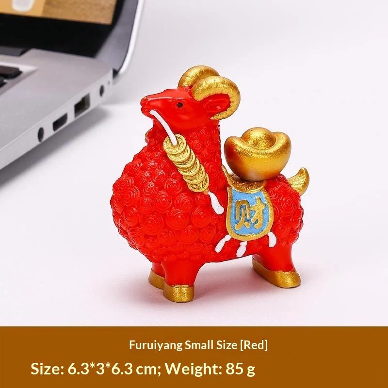 Feng Shui Goat Statue Golden Sheep Figurine Zodiac Wealth Ornament Rotating Persimmon Luck Chinese Collectible Home Decor Gift