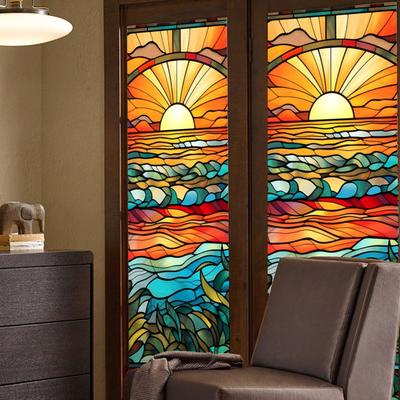 1 Sheet Colorful Window Glass Film Colorful Vintage Glass Window Decal Sticker Kitchen Bedroom Glass Door Home Decor