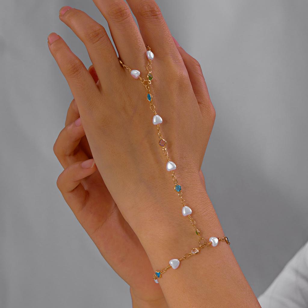 Fijn Liefde Hart Shinestone Vingerarmband voor Dames Meisjes Mode Kleurrijk Eenvoudig Zirkon Handketting Feest Sieraden Cadeaus