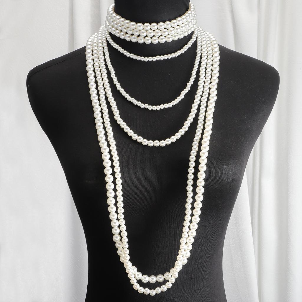 European and American Baroque Multi-layer Imitation Pearl Women's Necklace Temperament Size Beaded Long Retro Bridal Necklace Necklace Necklace