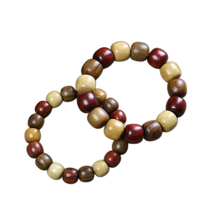 Retro Buddhist Bead Bracelet: Multi-Treasure Green & Purple Sandalwood, Single-Loop Unisex Jewelry