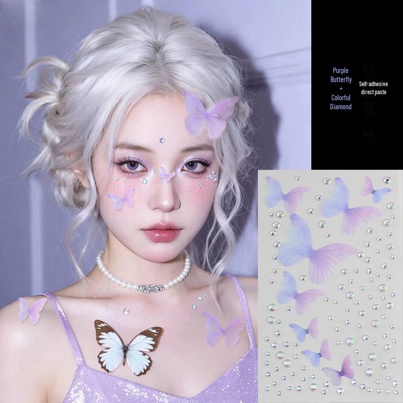 Blue Star Diamond Face Stickers: Adhesive Rhinestone Designs for Tear Eye Makeup, Perfect for Music Festivals.
