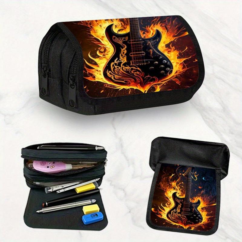 Custodia per matite elettrica nera con fiamme - Custodia per matite grande capacità per la scuola, Astuccio a ribalta per l'ufficio, Organizer per cancelleria, Borsa per trucco, Stora
