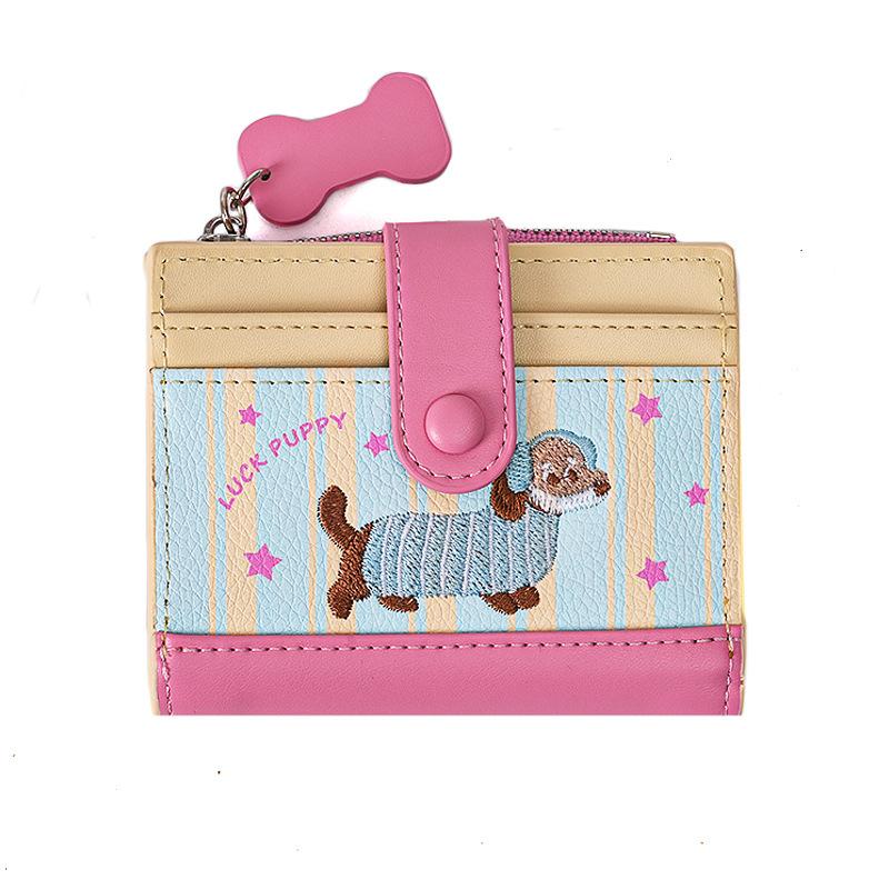 Kawaii Dachshund Embroidery Coin Bag Cute Cartoon Pu Leather Wallet Ins Style Card Bag Small Money Change Pouch Gifts