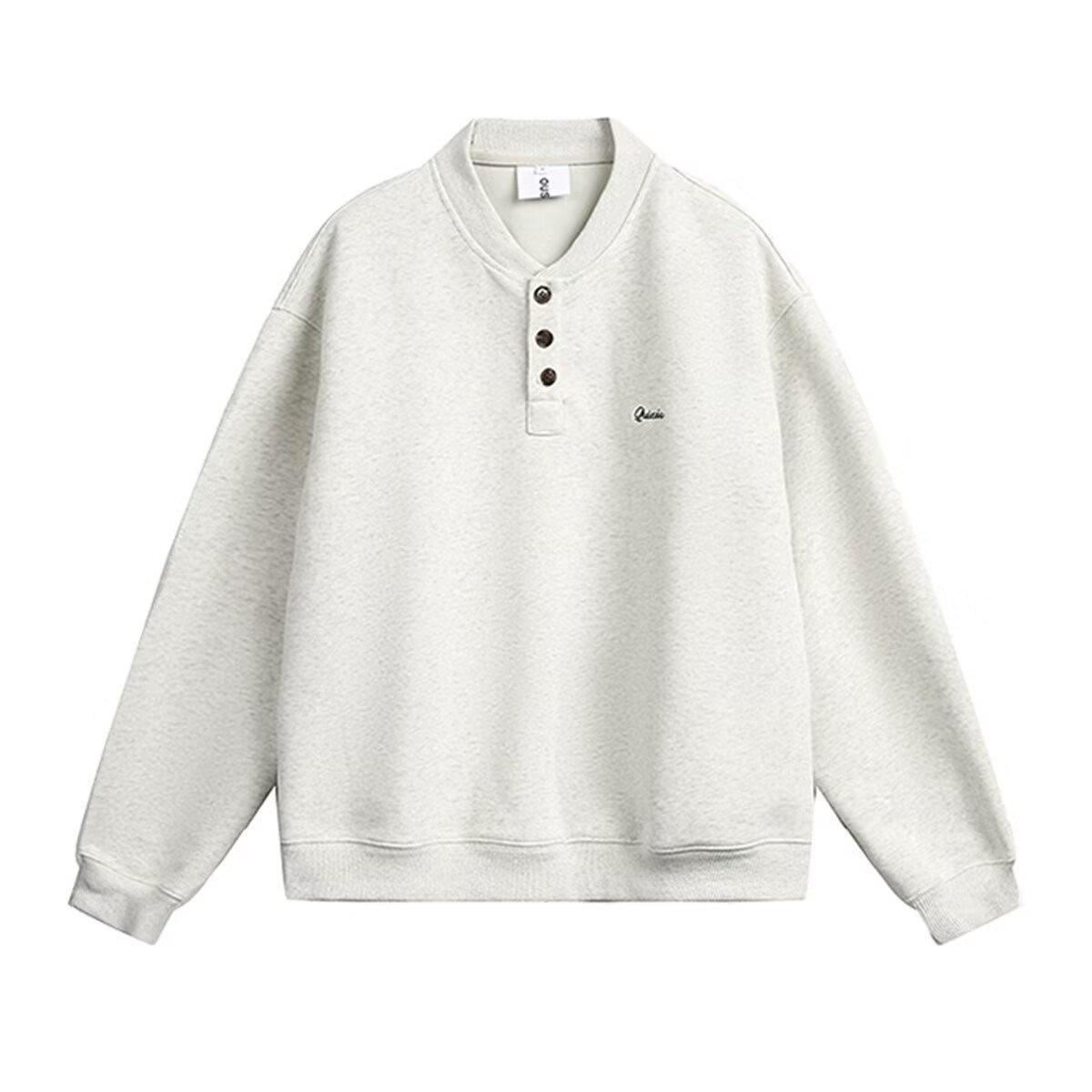 

Men s Retro Embroidered Henley Hoodie with Velvet, Loose Fit Winter Top M