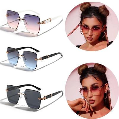 Oversized Rimless Sunglasses for Women Geometric Diamond Cutting Gradient Lens UV Protection Fashion Shades Trendy