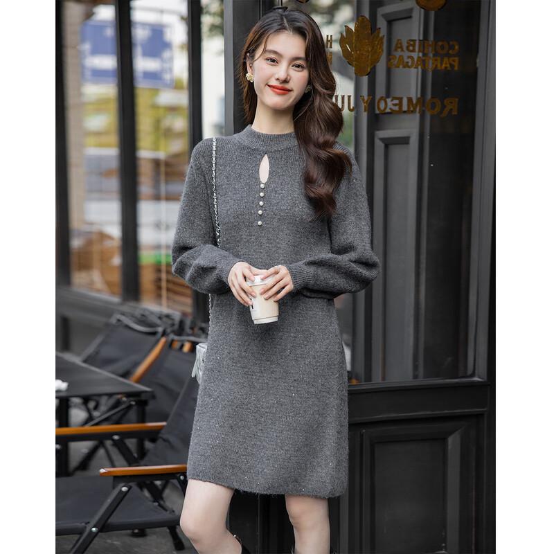 

MokaNa Women s Urban Casual MKNJD3030 Long Sleeve A-line Midi Knit Dress One Size