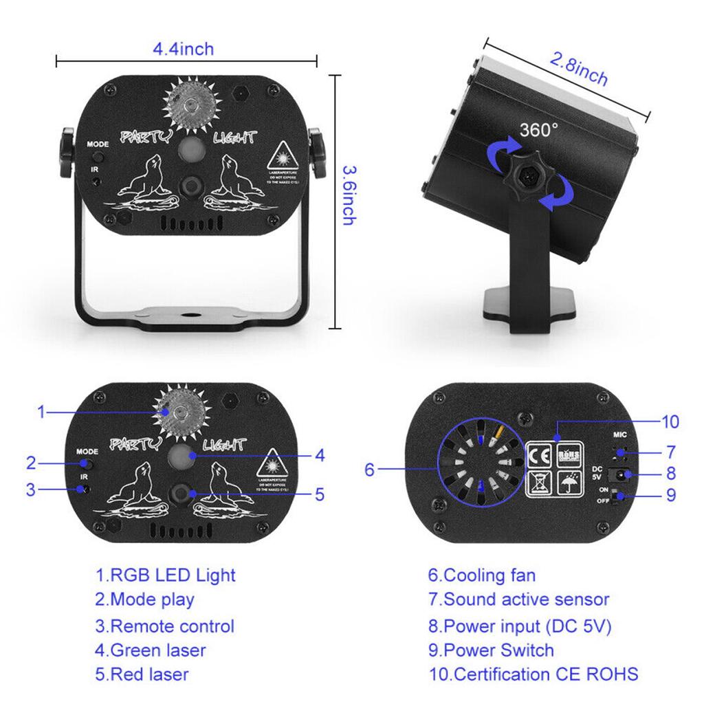 Led Projector Stage Light 60 Patterns Manual Remote Control Atmosphere Lamp For Disco Ktv Show Party Lighting
