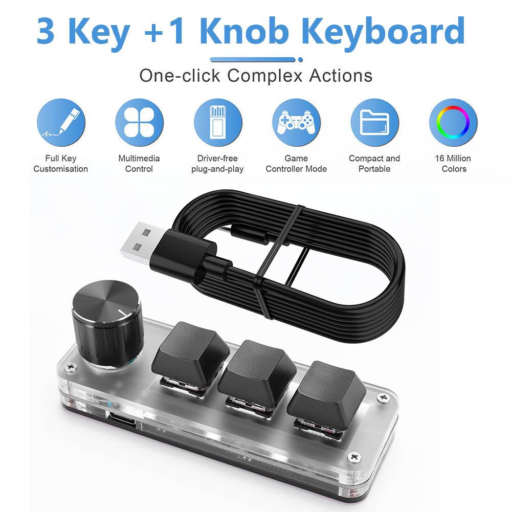 Programmable DIY Mechanical Keyboard Bluetooth/USB Wired RGB Custom Mini 3 Key 1 Knob Knob Macro Hotswap Keypa for Laptop