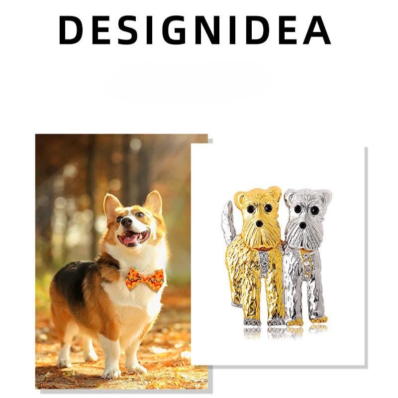 European and American retro puppy brooch, alloy, metallic texture, high-end animal brooch, pin, versatile buckle for clothing