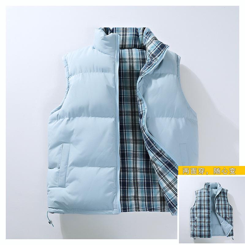 Trendy Plaid Stand-up Collar Vest 2025 Autumn New Korean Version Casual Loose and Versatile Sleeveless Two-sided Coat Men