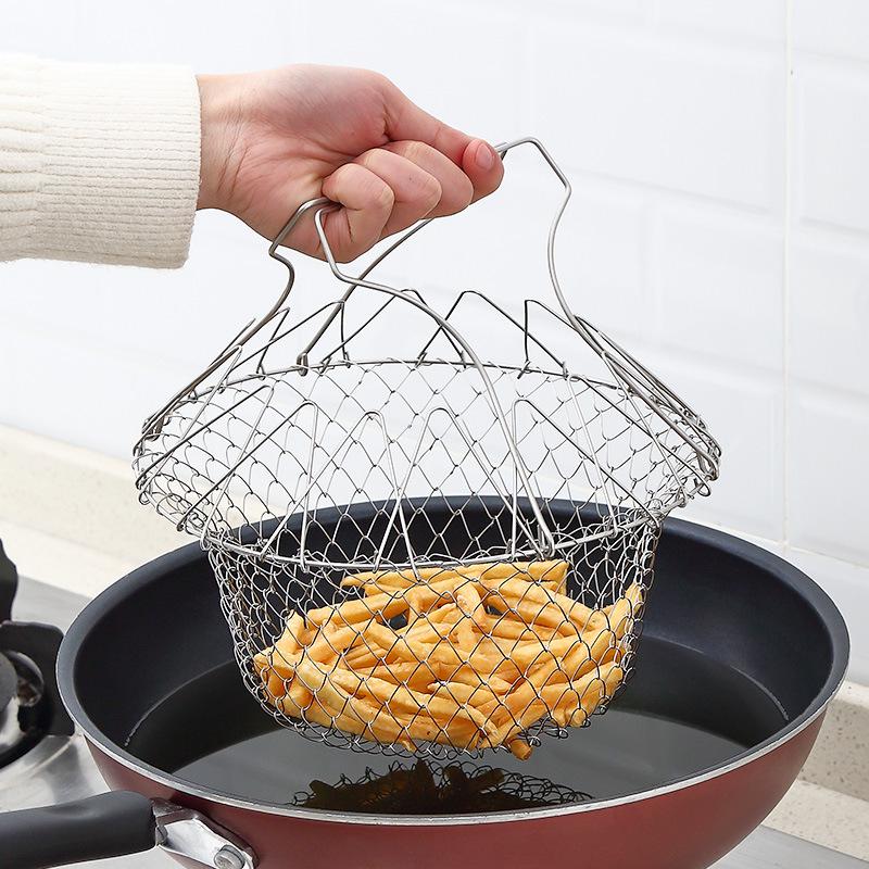 Multi-Functional Stainless Steel Folding Frying & Draining Basket