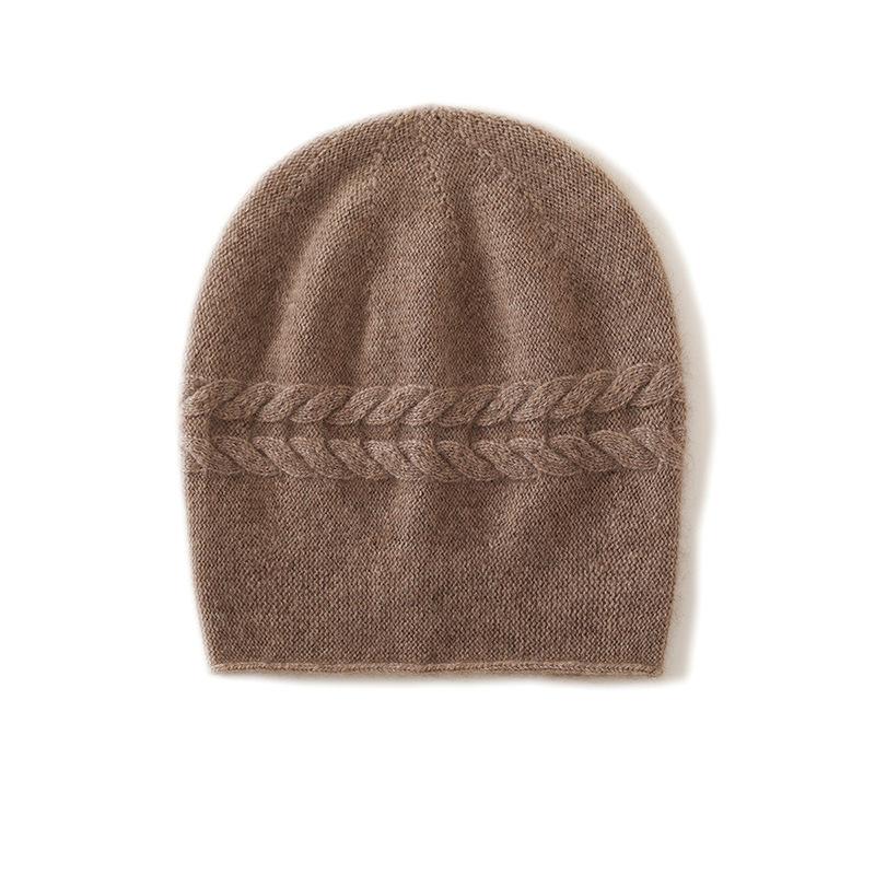 

Cashmere Autumn and Winter New Style Women s High-end Solid Color Twisted Pattern Thickened Warm Fashion Knitted Casual Hat One size