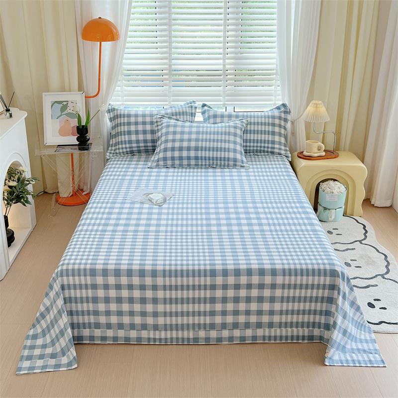 

Простыни из необработанного хлопка в зеленую клетку для двуспальной кровати, всесезонное покрывало, полный комплект, простыни с плоским верхом размера Queen/King без наволочки 160x230cm 1pc