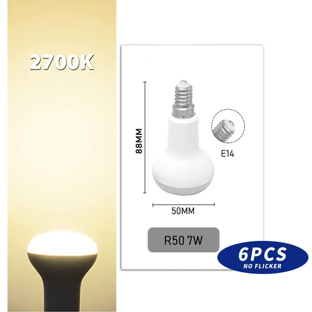 6pcs R50 E14 LED Spotlight Bulbs 9W AC 85-220V No Flicker Umbrella Reflector Lamp for Indoor Home Ceiling Decoration