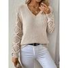Sweater for Women Winter V Neck Hollow Pullover Warm Knitted Stretchy Long Sleeve Oversize Jumper Sweater Tops