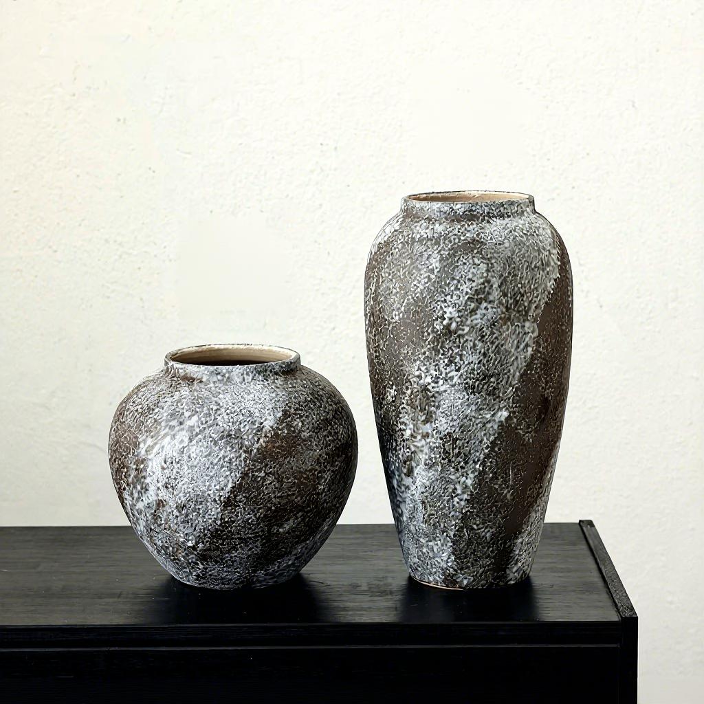 French Retro Wabi-Sabi Style High-End Ceramic Vase Jingdezhen Pot Living/Dining/Bedroom/Office Flower Arrangement Decor Dried