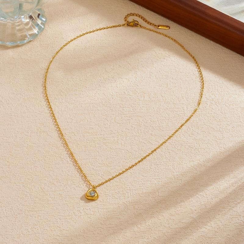 Gold Plated Stainless Steel Spiral Flower Crystal Pendant Necklace for Women золотой