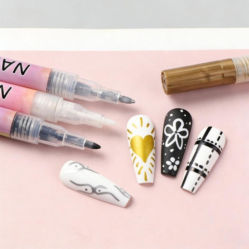 4Color Quick Dry Nail Art Pen Markers Nail Polishing Pen Safe Ink for Precise Designs Portable Use in Any Situation