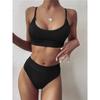 Sexy weiblicher Badeanzug mit hoher Taille, Bikini, Damen-Bademode, zweiteiliges Bikini-Set, gerippter Badeanzug