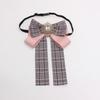 Preppy Houndstooth Bow Tie Flower Lapel Shirt for Women - TS326