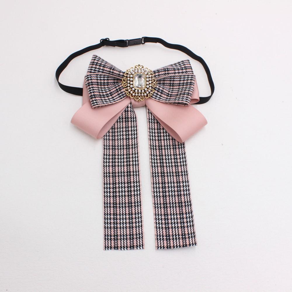Preppy Houndstooth Bow Tie Flower Lapel Shirt for Women - TS326