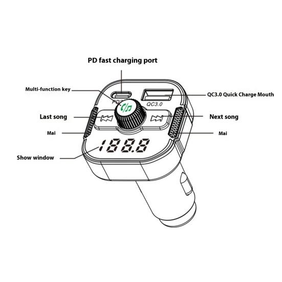Dual-Port Car Charger with Bluetooth-compatible 54W Fast Charging Transmitter CVC Noise Cancellation Voltage Display Voice Assistant Car Adapter
