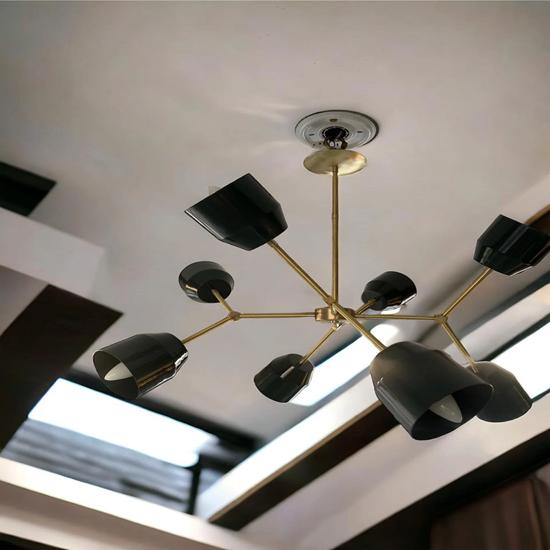 Mid Century 8-Light Black Italian Stilnovo Chandelier Adjustable Orbs Sputnik Style Modern Ceiling Light Fixture