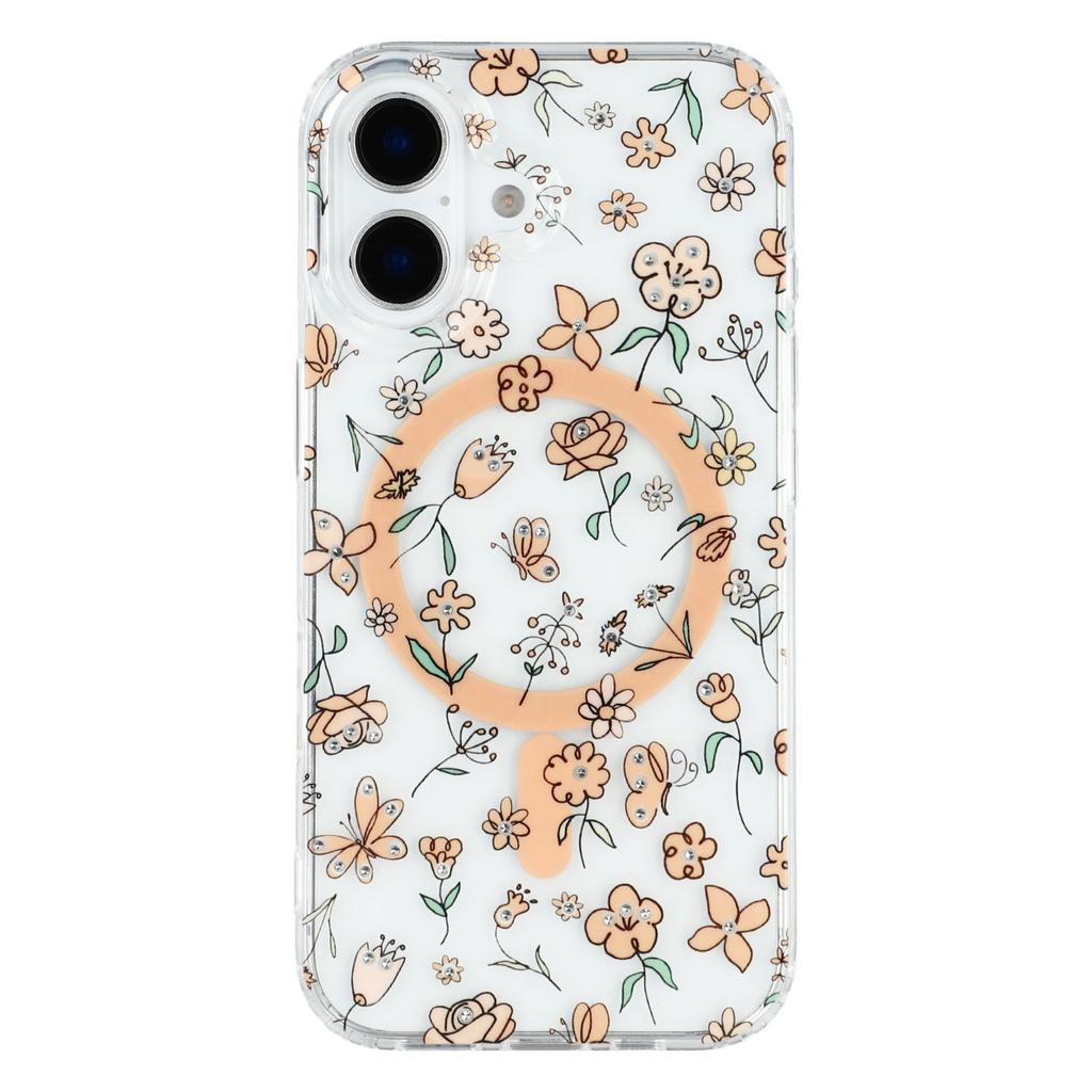 For iPhone 16 Case Compatible with MagSafe Laser Flower PC+TPU Clear Phone Cover