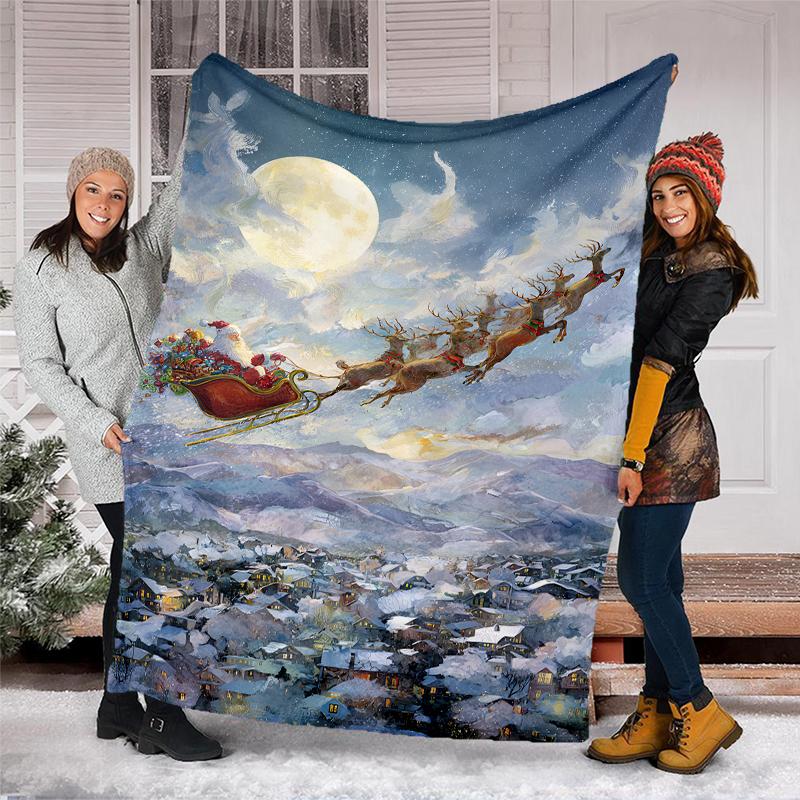 Christmas Santa Claus Theme Printed Blanket - Perfect for Couch, Bed, Travel & Outdoor Use | Machine Washable, Cozy & Durable.