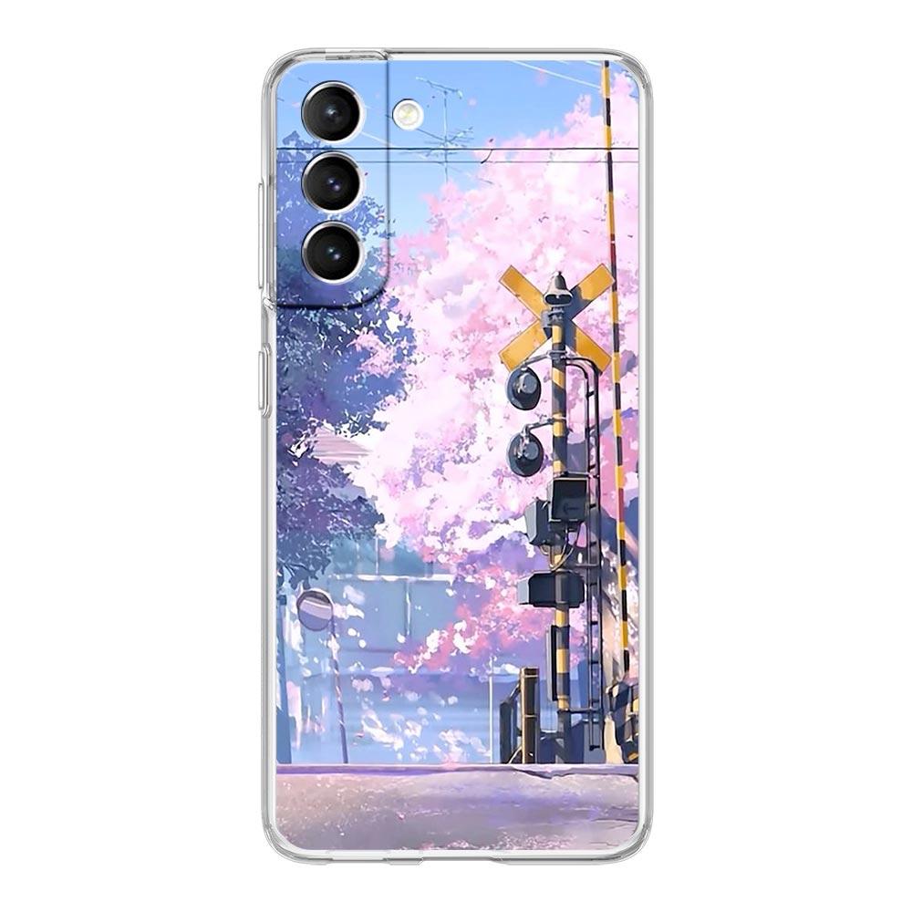 Cherry Japanese Traint Moun Fuji Clear Phone Case For Samsung Galaxy S23 S22 5G S20 Ultra S21 FE 5G S10E S9 S8 S10 Plus Cover