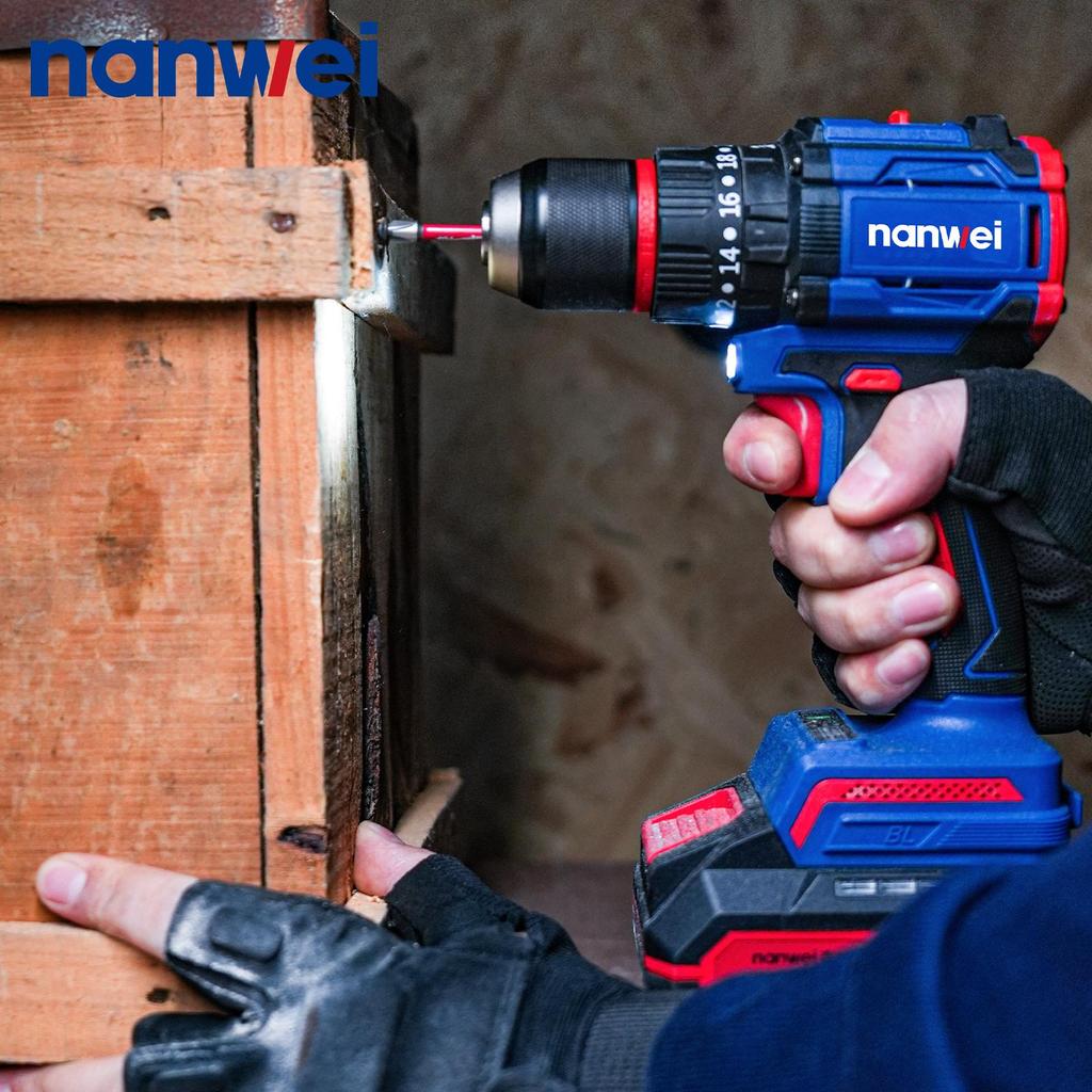 NANWEI 50 Nm 20V Electric Screwdriver with Impact Function, Brushless Motor