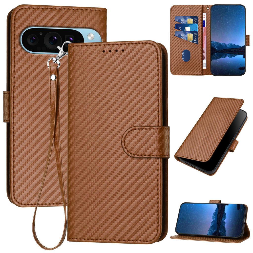 YX0070 For Google Pixel 9 Pro XL Case Carbon Fiber Texture Folio Flip Leather Phone Cover