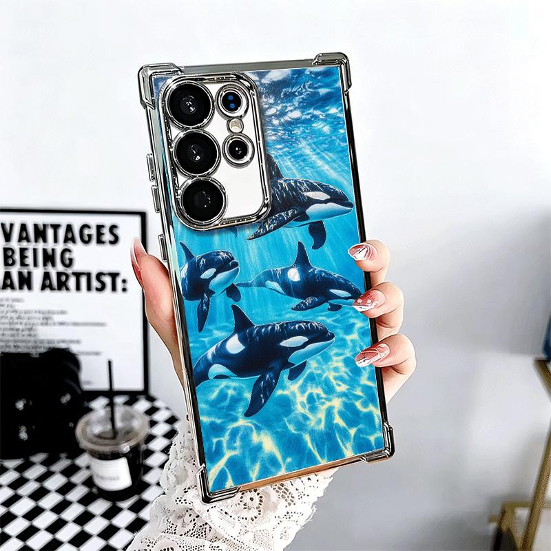 Orca Ocean Pattern Plating Phone Case For Samsung Galaxy S24 S25 FE S26 Edge S23 Ultra S22 S21 Plus S20 Anti-Fall Airabag Cover