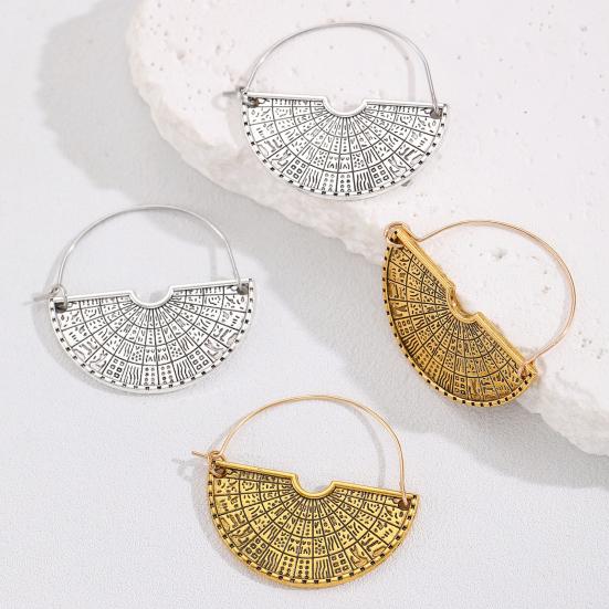 1 Pair Women Earrings Retro Bohemia Style Drop Earrings Fan-Shaped Semicircular Design Distressed Earrings