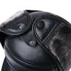 Men Genuine Leather Winter Hat Thick Warm Trapper Cap with Fur Ear Flaps Outdoor Windproof Bomber Aviator Hat Brown for Elderly
