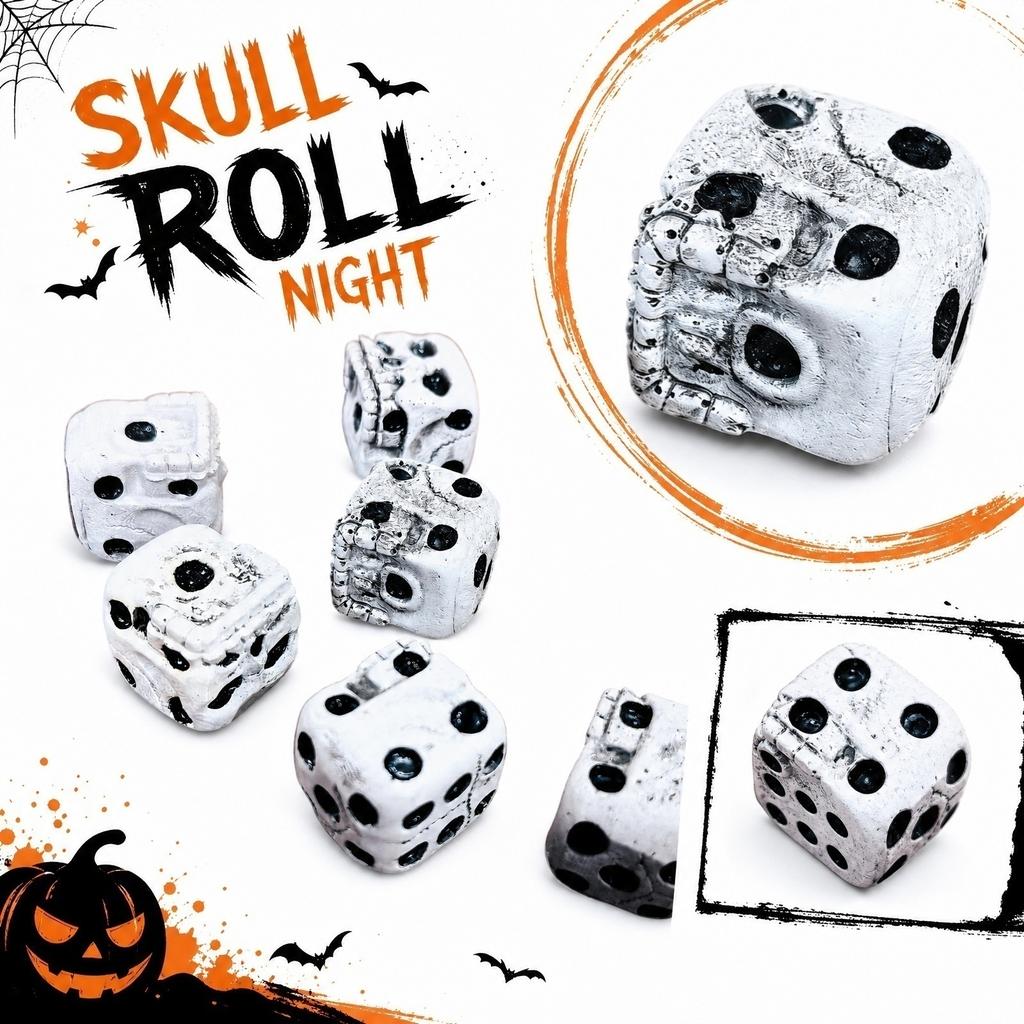 Set of Six Skull Design Dice for Party Games Tabletop Gaming Accessories Halloween Themed Game Dice Set for Casual and Themed Events