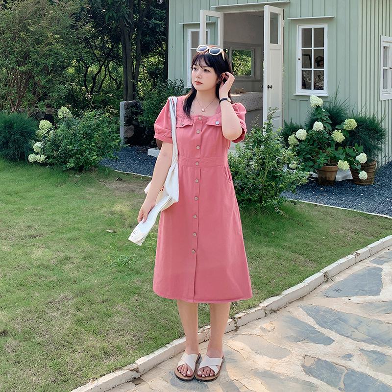 Double Heaven 2024 Summer Plus Size Square Neck Denim Dress - Style D010AB