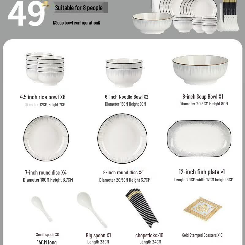 Ceramic Dinnerware Set for 8 (49-Piece)
