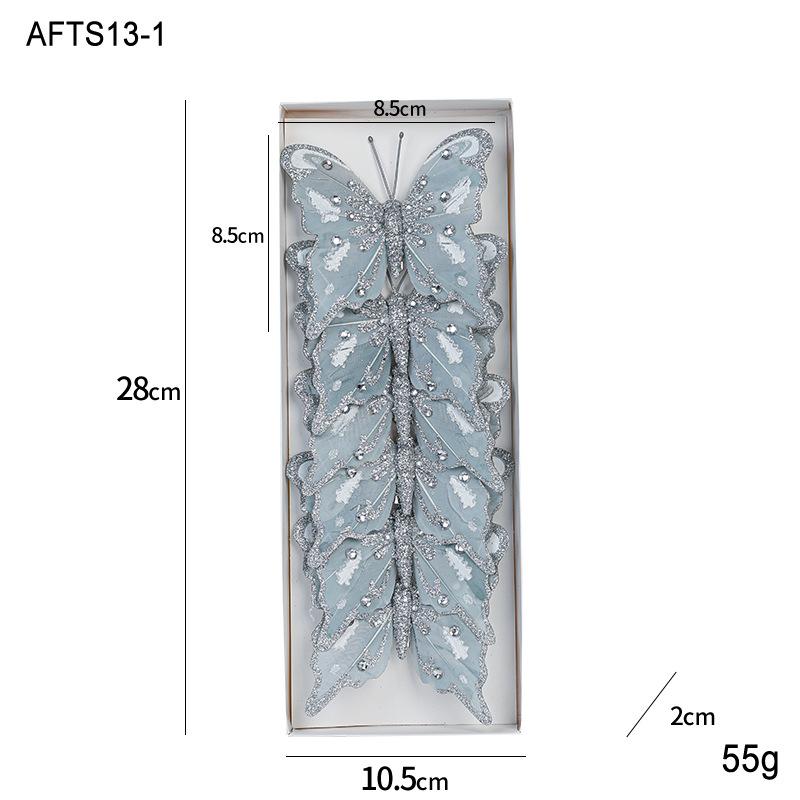 New Christmas decoration butterfly Christmas tree pendant glitter simulation butterfly scene atmosphere decoration butterfly