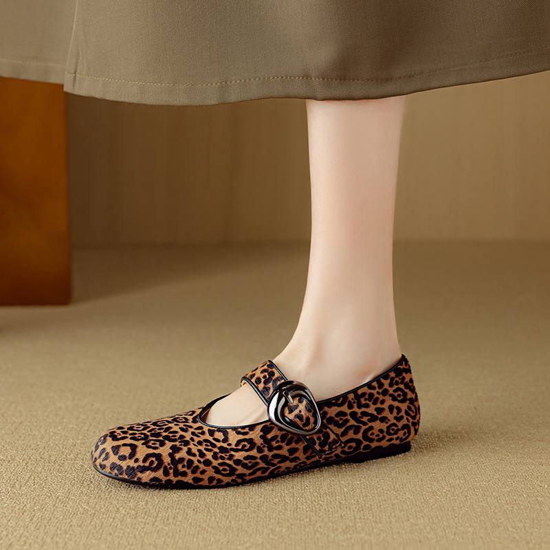 

Krazing Pot Замшевые овчинные летние туфли Мэри Джейн с леопардовым принтом из конского волоса, размер 40, низкий каблук, круглый носок, элегантные неглубокие балетки 40 леопардовый