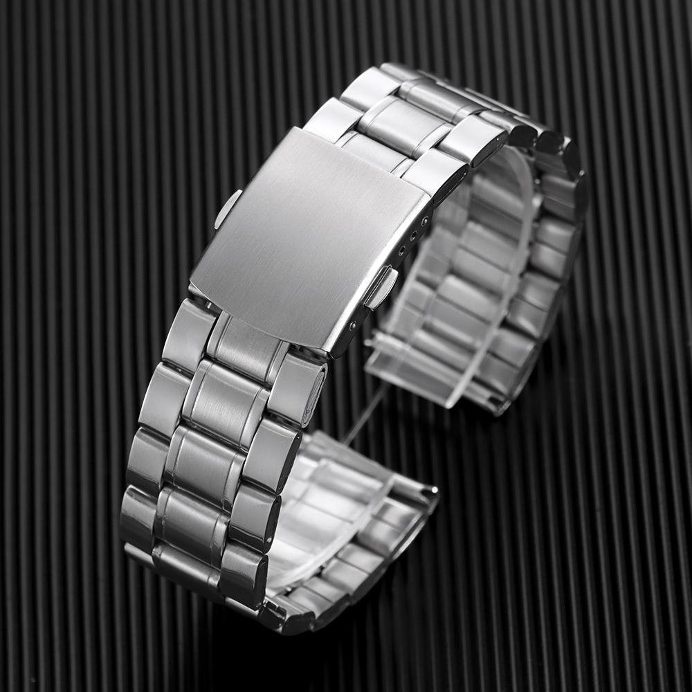 

Ремінець для годинника з нержавіючої сталі Універсальний ремінець Складана безпечна застібка для жіночого браслета 12/14/16/18/20/22/24 мм Аксесуари для годинника 18mm срібний