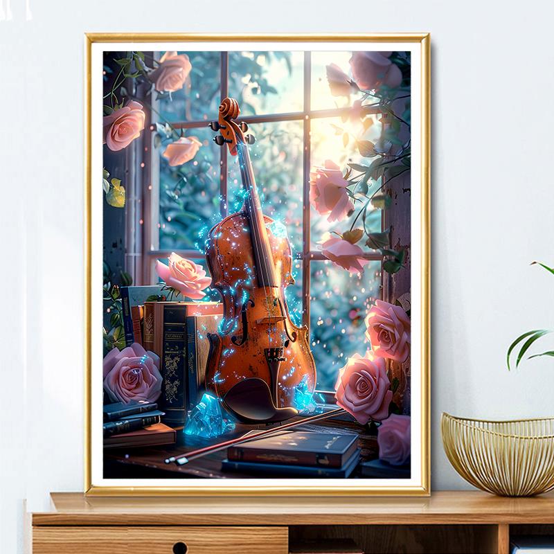 5d DIY Diamond Painting Cross Stitch Violin Rose Diamond Embroidery Mosaic Flower Full Round Drill Home Decor