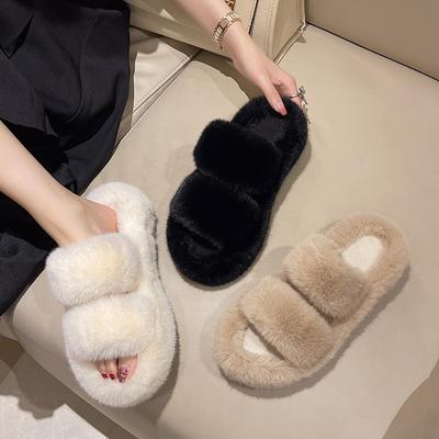 Internet-Berühmtheit beliebte flauschige Schuhe Damen tragen 2025 Sommer neu Herbstmode ausgehen dicksohlige flauschige Baumwollpantoffeln