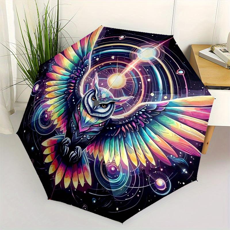 

1pc Colorful Cosmic Owl Artwork Umbrella with Plastic Handle,Suitable for All Seasons Home Travel Outdoor UmbrellaB1825