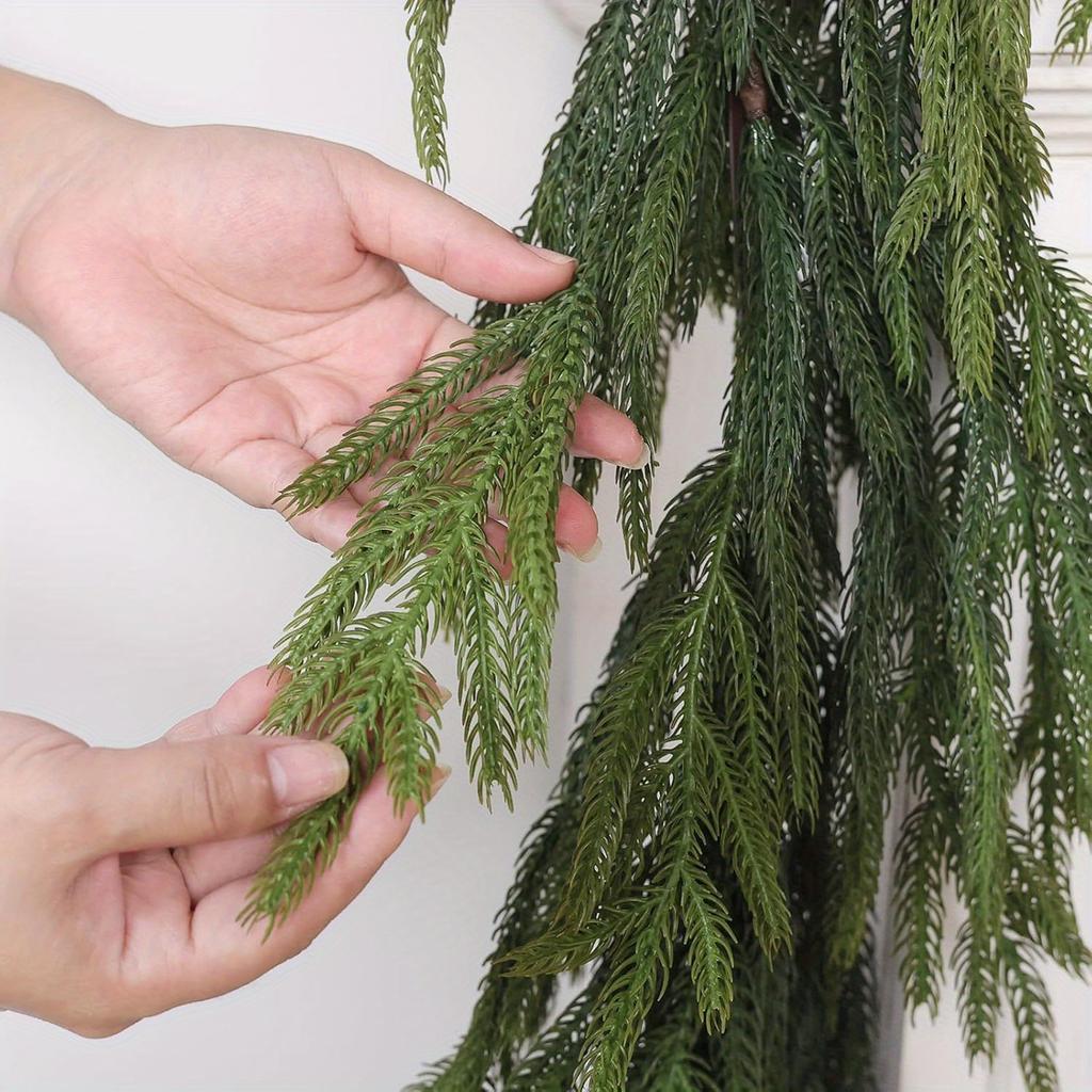 Real Touch Norfolk Pine Garland with Green Vine - Lifelike Artificial Greenery for Christmas, for Table, Mantle,Wall Decor,Decor